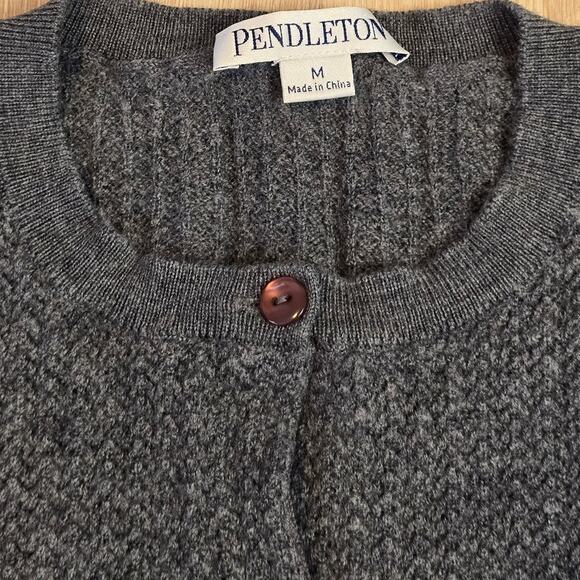 Pendleton Gray Merino Wool Cardigan Sweater Size M Button Front Classic - Picture 3 of 4
